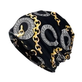 Berretto slouchy nero con motivo a catena dorata e bordo con greca decorativa - Motivo a Catena d'Oro e Chiave Greca (1#)