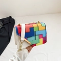 Modern white crossbody bag with vibrant colorful geometric tile flap and gold chain - White