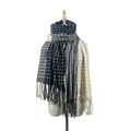 Écharpe patchwork à carreaux noirs et blancs pour femme avec finitions à franges - 3# (Motif à Carreaux Noir et Blanc)