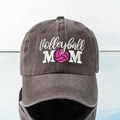 Casquette de baseball gris foncé délavé avec broderie Volleyball MOM et motif de ballon - Taille unique / café