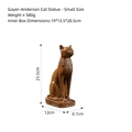 Kleiner ägyptischer Katzen-Kerzenhalter aus braunem Harz mit Hieroglyphen-Sockel - Ägyptische Katzenstatue - Holzfarbe Klein
