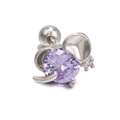 Orecchino a perno a elefante argento con zircone viola e accenti bianchi lucidi - Stile Elefante (EGD0031) / Bianco K/Argento