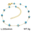Bohemian gold chain anklet with patterned blue beads and lobster clasp, 230x4mm size - Gold Blue Faux Turquoise Style (KJ3898-Z)