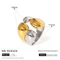 Detalle del anillo de acero bicolor con guía de tallas y características técnicas - US 8 / Estilo de Gota de Agua Aerodinámico (NB-R24324)