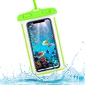 Waterproof green phone pouch with clear touchscreen case and lanyard splashing in water - Fluorescent Style / Green