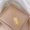 Macro shot of 18K gold plated Virgin Mary pendant with white zircons and dimensions - A528 Titanium Steel Chain Copper Pendant
