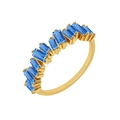 Elegant gold ring with a row of rectangular blue zircons on a white background - Style 8/Blue Baguette Eternity Band