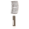 White boar bristle curved hairbrush with a grey textured non-slip handle for styling - White With Bristles