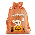 Halloween burlap drawstring gift bag in orange with Happy Halloween print on white background - 10*14cm / Orange