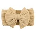 Beige newborn nylon stretch headband with large knit textured cable bow accessory - Khaki