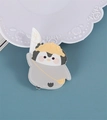 Cute penguin metal brooch pin with yellow hat and bag on soft blue background - Tour Guide Penguin