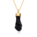 Detailed view of a black Mano Figa charm with gold metal cap on a delicate golden chain - Black Style (c661)