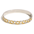 Two-tone 18K gold plated stainless steel heart chain bracelet with droplet buckle clasp - Chain Snap Bangle - Bicolor
