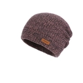 Bonnet d'hiver en tricot rouge foncé et noir avec écusson logo en cuir élégant - Bonnet Uniquement / Rouge Cuir