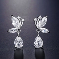 Elegant butterfly earrings with marquise cut cubic zirconia and teardrop pendants - Fsep4004c Earrings - Silver Teardrop Set With Zirconia
