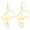 Goldene Edelstahl Ohrringe mit Afrika-Karte und Ankh-Symbol für Damen - Karte Ankh Haken Stil / E006 Gold Mittel