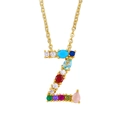Golden alphabet necklace with letter Z pendant inlaid with multi-color zircon stones - Letter Z