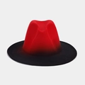 Classic fedora jazz hat featuring a red and black gradient color block felt material - M / Red & Black