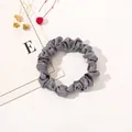 Close-up of grey satin scrunchie with soft fabric pleats and premium silk texture - Satin Thin Scrunchie-Blue Grey