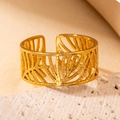Elegant gold-tone open ring featuring hollow leaf patterns and adjustable metal band - Hollow Plant Texture Style (15) / Gold