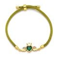 Bracelet en corde tressée verte avec pendentif cœur couronne doré et ailes - Vert / Corde Tressée Main