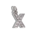 Silver letter X pendant charm with clear cubic zirconia stones and metal ring loop - Letter X / Silver