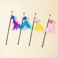 4-pack feather cat teaser sticks with colorful feathers and colorful plastic ball toys - Bell Ball Feather