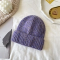 Winter chunky knit beanie in purple mixed wool with ear protection for women and men - Purple
