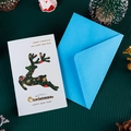 3D gold stamped Christmas card with reindeer design and a sky blue envelope set - Light Green Christmas Reindeer - Card & Envelope Set