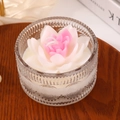 Pink lotus scented candle in a textured embossed glass cup for home decor and gifts - Pink White Gradient Lotus
