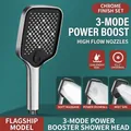 Square silver pressurized handheld shower head with three adjustable spray modes - Silver Large Panel Pressurized Shower Head (Carrier Style B)