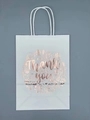 White kraft gift bag with rose gold Thank You foil floral heart print and rope handles - White Kraft / Thank You / Rose Gold