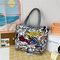 Spacious canvas tote bag with vibrant Pop Art comic prints and grey handles - Letter Graffiti