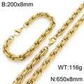 Golden titanium steel twist rope chain necklace and bracelet jewelry set with size specs - Gold Twisted Rope Chain Set (KS226823-Z)