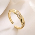 Elegant 18K gold plated irregular twist ring with shimmering zircons for women - Twisted Design (14579) / Gold
