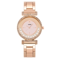 Elegant rose gold women's watch with sparkling crystals and metal link bracelet strap - Pink