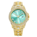 Orologio al quarzo lusso oro con cristalli e quadrante verde menta cifre arabe - Oro Blu chiaro