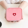 Portable pink travel first aid kit pouch with heart cross detail and zipper closure - Pink
