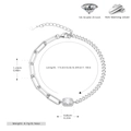 Dettaglio del bracciale in argento S925 con zircone quadrato e specifiche dimensionali - Argento