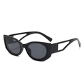 Modern oval sunglasses with hollowed-out frames and black lenses for women and men - Black Frame Black Grey Lens