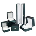 Dark green PU leather jewelry boxes with gold crown clips and white interior lining - Dark Green - Ring Box