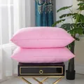 Pair of plush pink hotel pillows with subtle grid texture and navy blue side label - Pink / 48*74cm (Low 550g)
