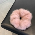 Soft pink faux mink fur headband accessory with fluffy texture for autumn and winter wear - Plush Scrunchie / Pink
