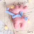 Pink wool felt reindeer ornament with blue scarf and heart detail for festive decor - Deer with Scarf-Pink