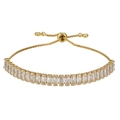 Elegante bracciale dorato regolabile con una fila di zirconi cubici rettangolari trasparenti - Zirconia Bianco (Oro)