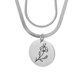 Collier double épaisseur en acier argenté avec pendentif rond gravé d'un motif floral - Février-Argent (Violette)