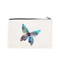 White canvas pouch with colorful watercolor butterfly print and silver metal zipper - Pastel Butterfly