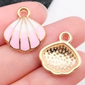 Pink and white enamel seashell charm in golden alloy for DIY jewelry and necklaces - Pink Shell 16x17