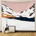 Detail of bohemian tapestry featuring snowy mountains and lake rowing scene on a wall - Design CX0327-8