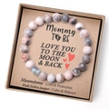 Pink zebra jasper and moonstone beaded bracelet gift set with mommy to be card - Pink Zebra + Moonstone + Card